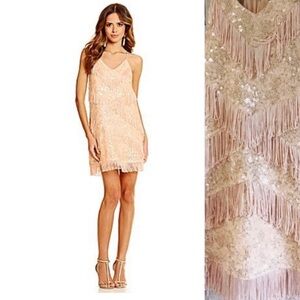 NWT Gianni Bini Maritza Blush Pink Sequin Fringe Dress Evening Formal Medium